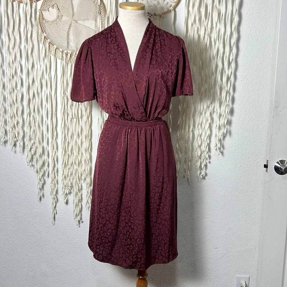 Margaret O'Leary Burgundy Leopard Print Dress Size Small